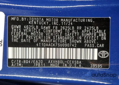 2025 Toyota Camry Xse from USA, damaged, VIN 4T1DAACK7SU090742